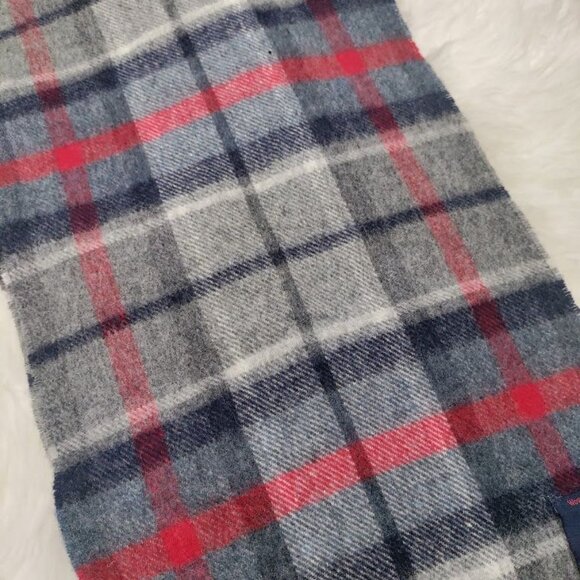 Moon by J.Crew 100% Pure Merino Wool Navy Plaid Scarf 11.5"x37" Woven In England - Picture 4 of 7